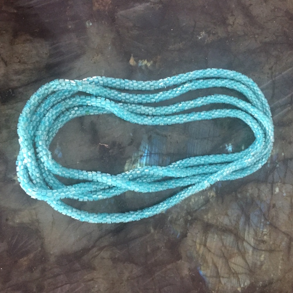 Turquoise Czech glass bead necklace 62 inches